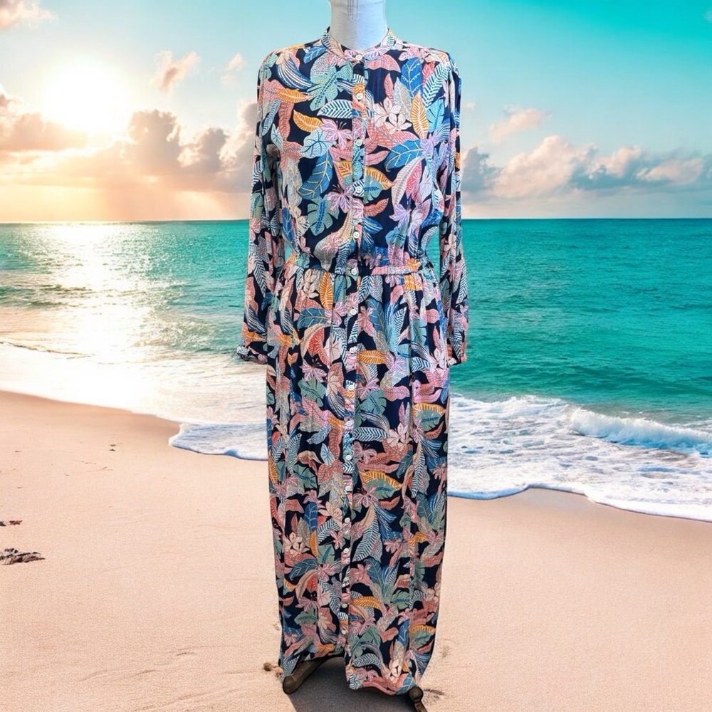 Tori Richard Womens Button Front Dress Sz S Tropical Floral Travel Resort Beachy